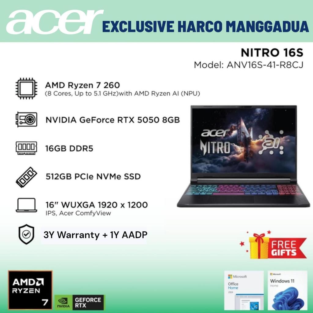 ACER NITRO 16S ANV16S-41-R8CJ AMD R7-260 16GB 512GB RTX5050 8GB 16" WUXGA IPS WIN11HOME OH+M365