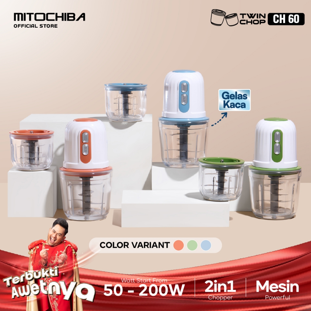 MITOCHIBA Chopper TWINCHOP CH60 500ml | Alat Penggiling dan Penghalus Bumbu