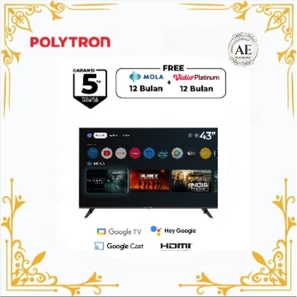 GOOGLE TV POLYTRON 43 INCI PLD 43RG5059 BERGARANSI RESMI 5 TAHUN
