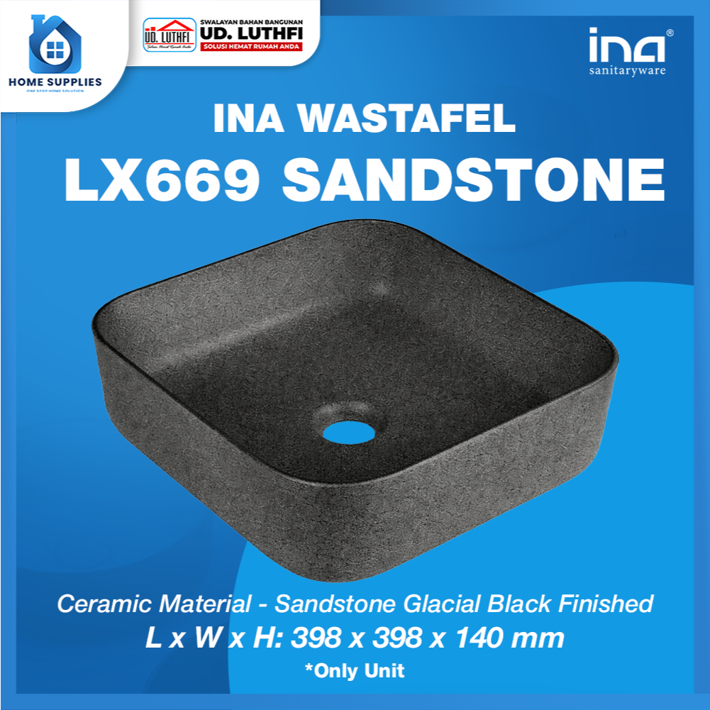 INA LX669 Wastafel Hitam Minimalis Motif Terasso Murah - Wastafel Cuci Tangan Keramik Washbasin