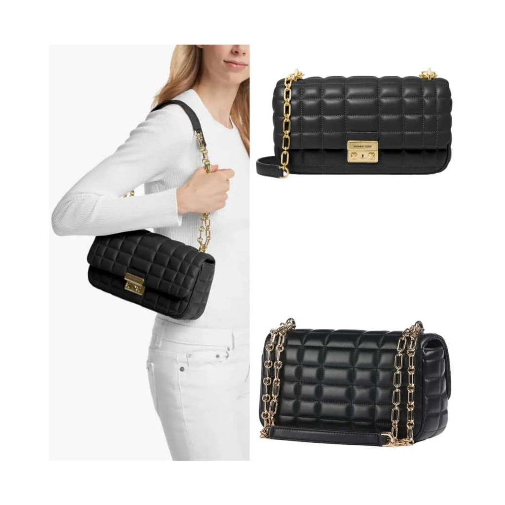 mk Tribeca Large Quilted chain shoulder/sling convertible bag Black