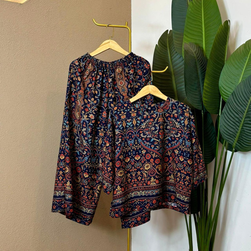 RICA ONESET SETELAN LENGAN PANJAG SET PAJAMAS nindy set/baju tidur/pajamas rayon motif/babydoll panj