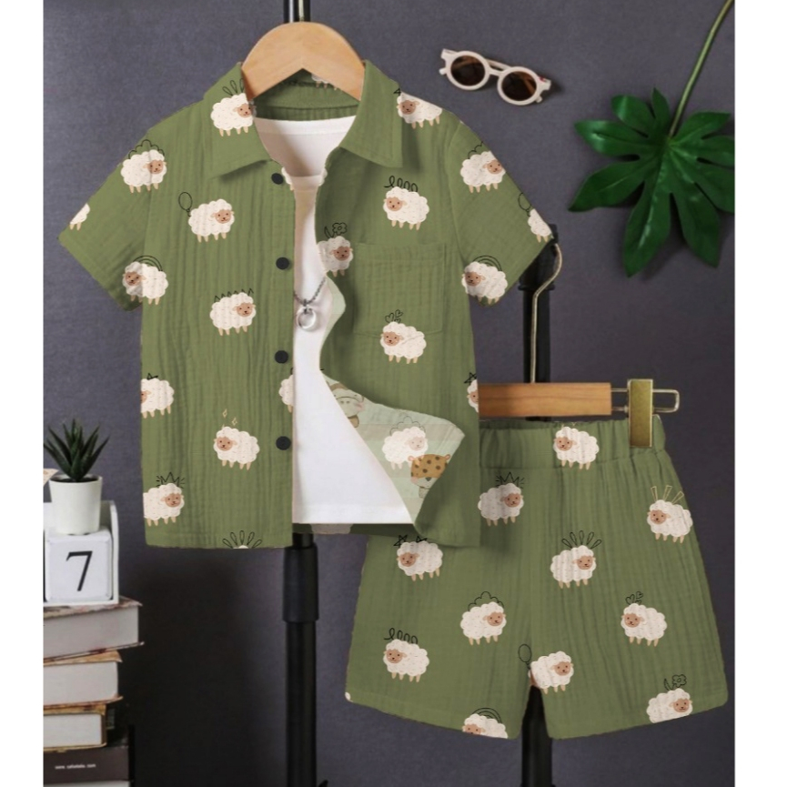 Setelan Anak Rayon Laki Laki Perempuan, Pajamas Anak Bahan Rayon Katun Lembut untuk Usia 1-9 Tahun
