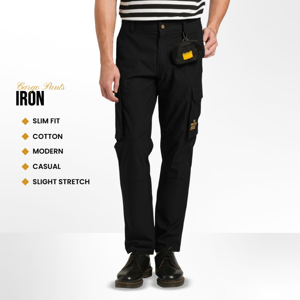 Emba Classic - Iron Celana Panjang Pria Cargo Warna Black
