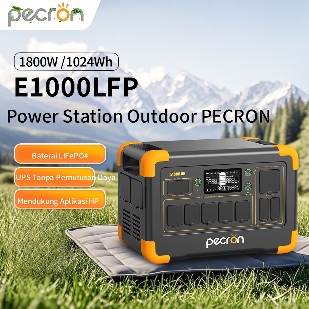 Power Station Outdoor PECRON E1000LFP Power Bank Portable Besar 1800W/1024Wh Baterai LiFePO4 UPS Tan