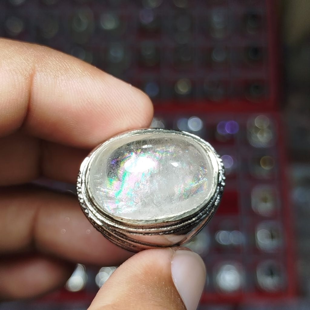 cincin pria batu kecubung pelangi asli Kalimantan