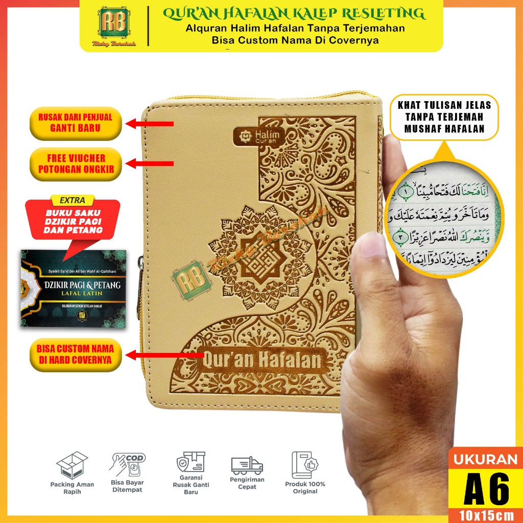 Alquran Khusus Hafalan Tanpa Terjemahan Cover Resleting Custom Nama Al Quran Halim Ukuran A6 Kecil
