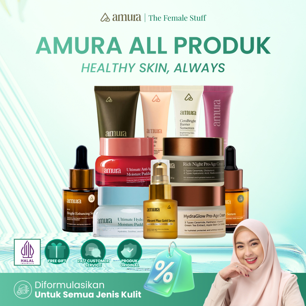 Amura Skincare Pro-Aging Cream, Serum, Gentle Cleanser Memudarkan Flek Hitam dan Kerutan COD