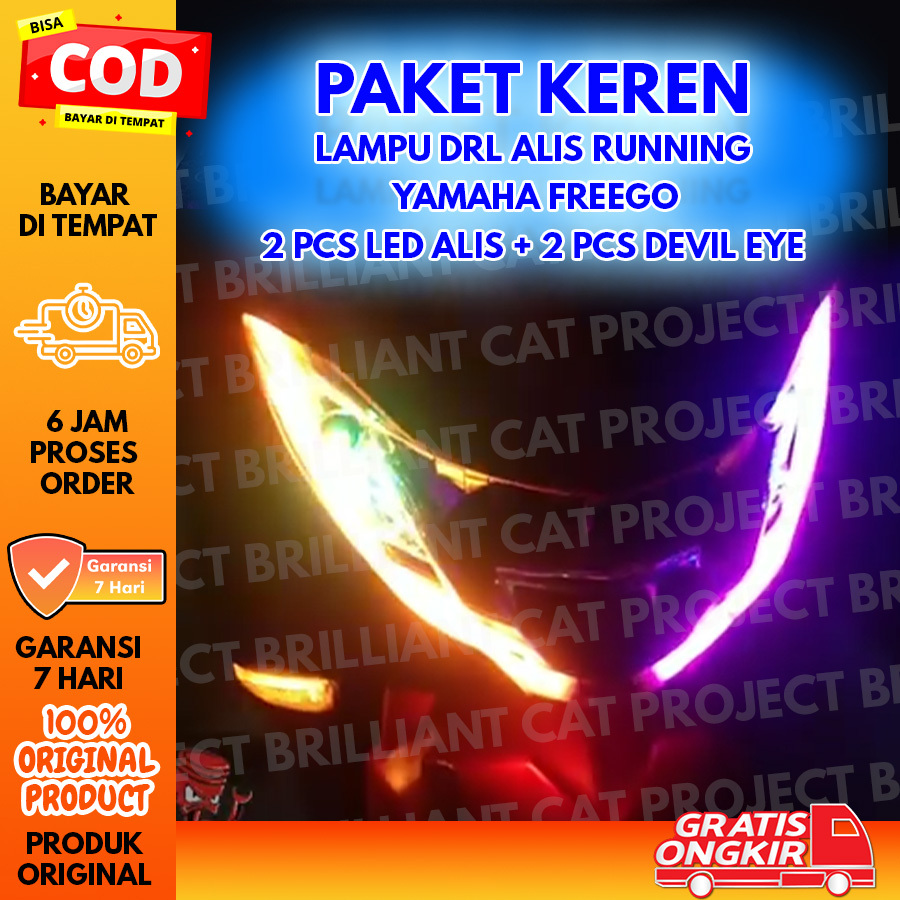 Bundle Lampu DRL Running alis YAMAHA FREEGO bonus LED Devil Eye | 2 pcs alis +  pcs devil eye