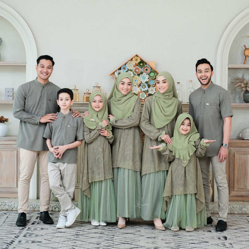 Zayra Hijab | Kalila Sage - Dress Gamis Wanita Brokat Kondangan Lebaran Jumbo Elegan Koko Anak Dewas