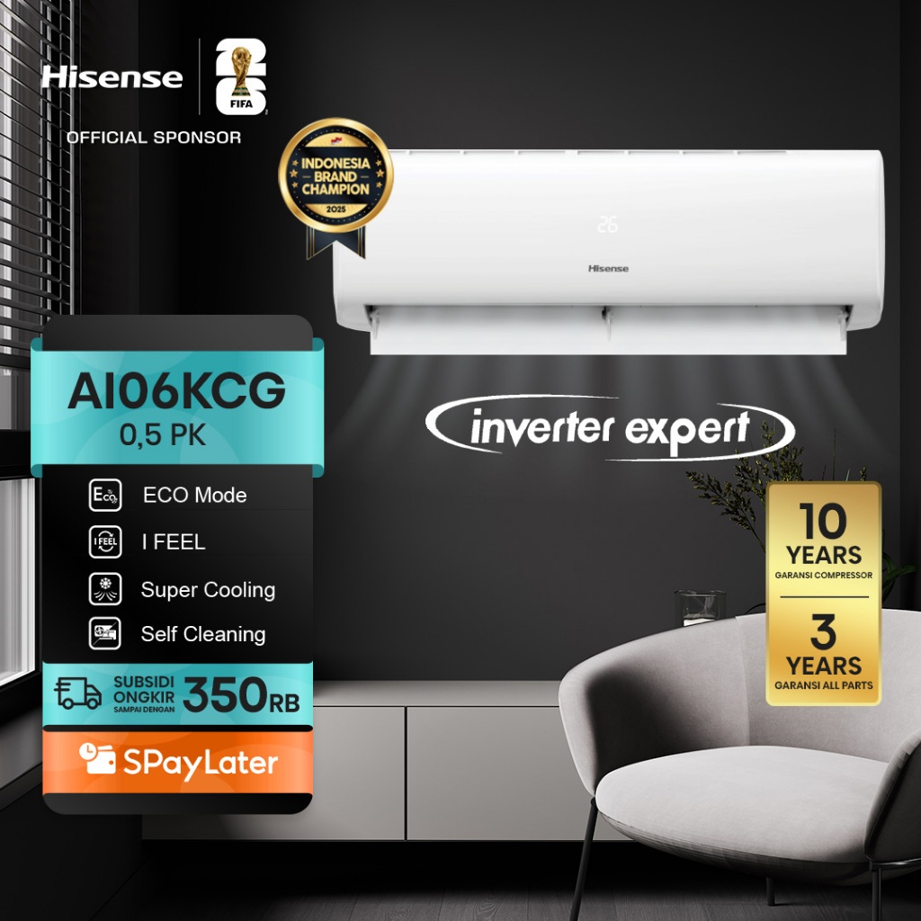 Hisense AC AI06KCG Inverter 1/2 PK (0.5 PK) Cooler Perlindungan Cepat ECO Mode Hemat Energi Self Cle