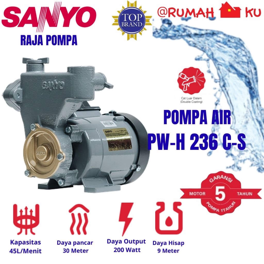 SANYO Mesin Pompa Air PW-H 236 C-S Sumur Dangkal Non Otomatis