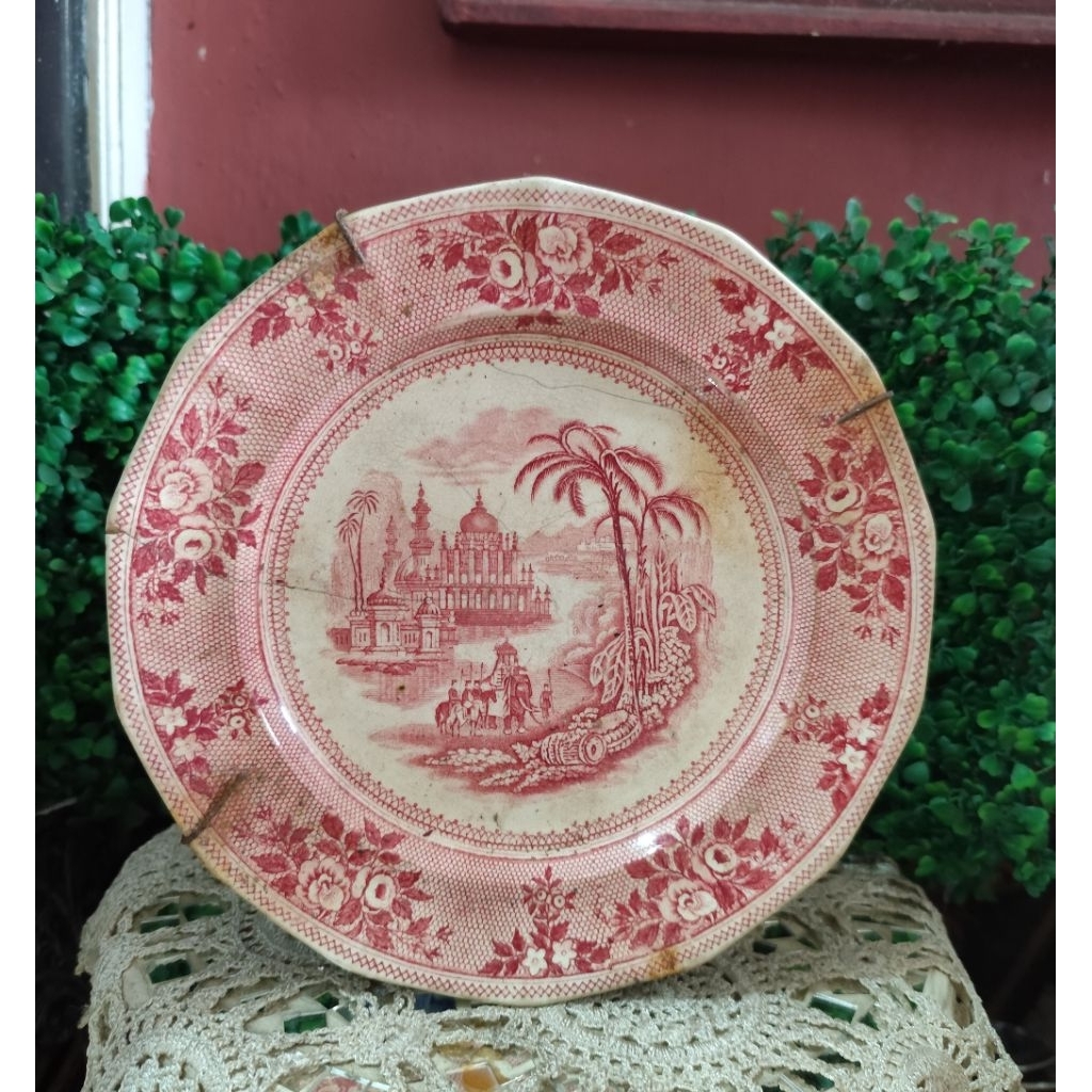 Piring Kuno Antik thn1950 Jarang ditemui CACAT ada Chip dan garis rambut warna kusam diameter 24cm