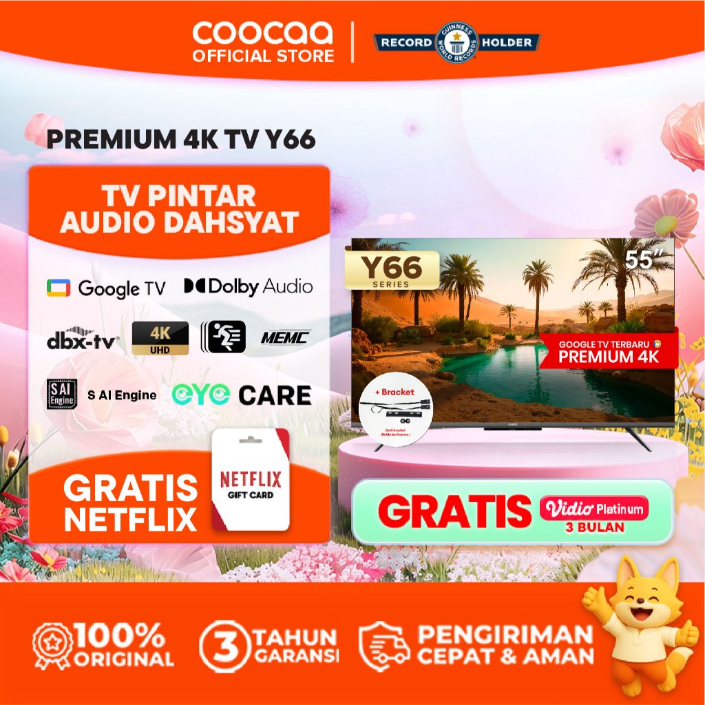 [BRACKET+] TERBARU COOCAA TV 55 inch Y66 - 4K Google TV - S AI Engine - MEMC - HDR10/HLG - Find My R
