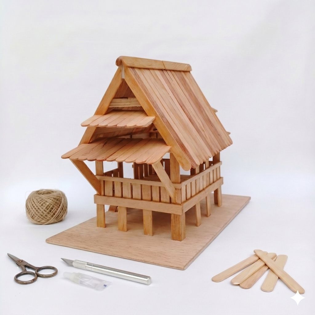 Miniatur Rumah Adat Baileo Khas Provinsi Maluku Utara
