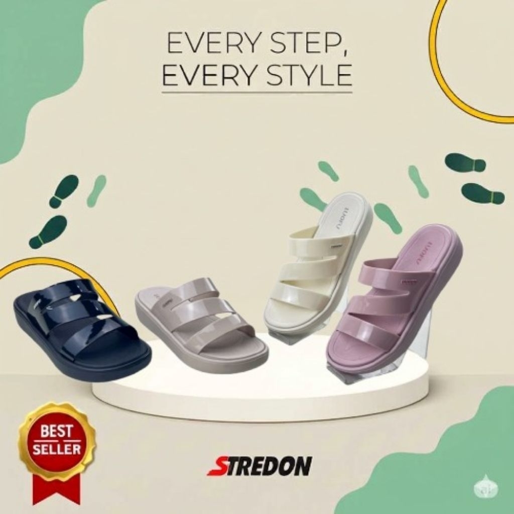 Sandal Wanita LUOFU Premium STREDON | Sandal Slide Tinggi 3 Strap Kekinian | Nyaman Anti Licin | Siz
