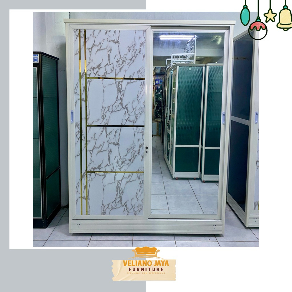 Lemari 2 Pintu Sleding Full Kaca Riben 5ml - Lemari Sleding 2 Pintu Bahan Alumunium