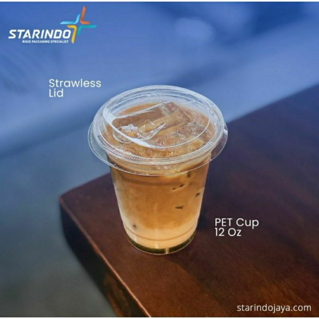 Cup Pet Datar 12 oz Starindo + Strawless