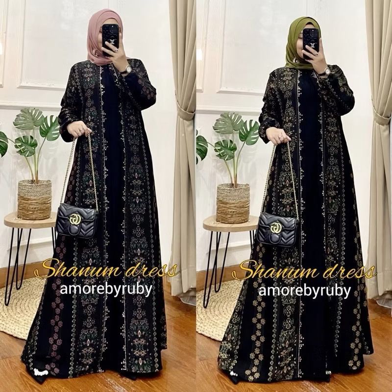 Alody - Shanum Dress Amore by Ruby Gamis Lebaran Maxy Mewah Motif Bunga Manik Manik