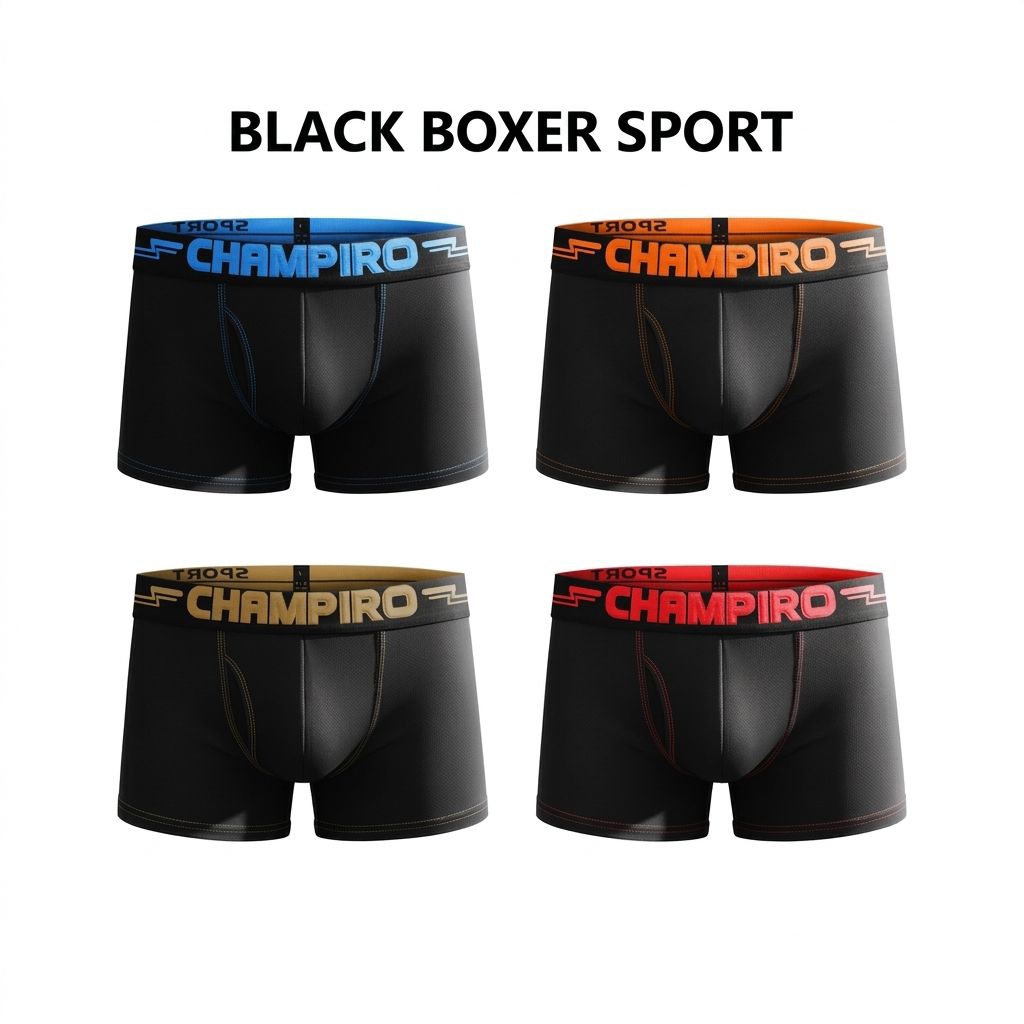 Champiro Boxer Pria Black Sport Edition - Celana Dalam Boxer Sporty Lembut & Elastis