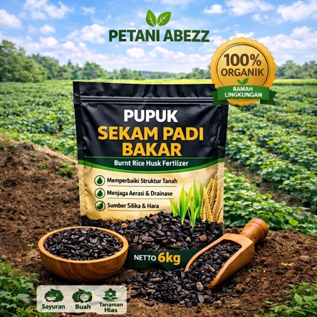 Sekam Padi Bakar 6Kg / Sekam Padi Bakar Super Halus Media Tanam Sayur & Tanaman Hias – 100% Organik