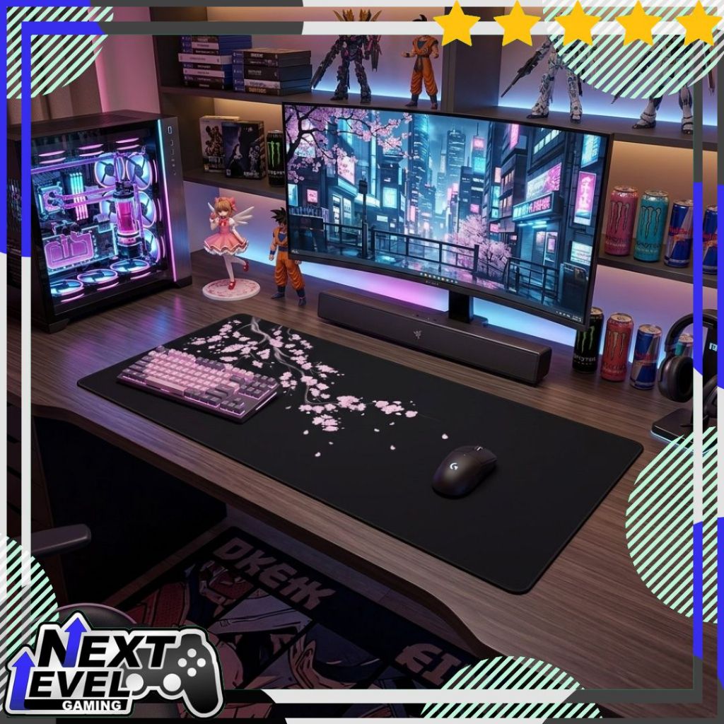 Mouse Pad Gaming Motif Sakura Bunga Jepang Blossom Jumbo Desk Mat Anti Slip - Cooltoday LN005 [MPD]