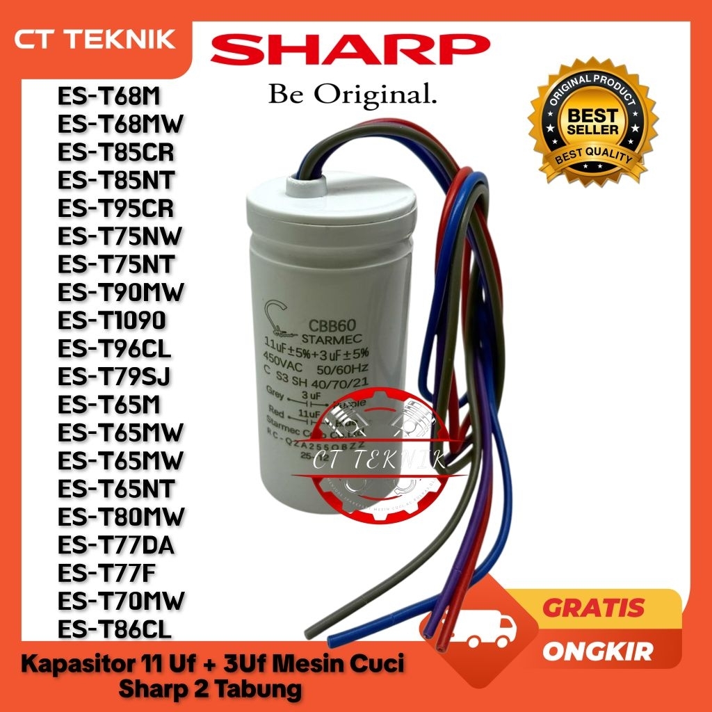 SHARP ES T65M ES T65MW ES T65NT Original Kapasitor Mesin Cuci Sharp 2 tabung