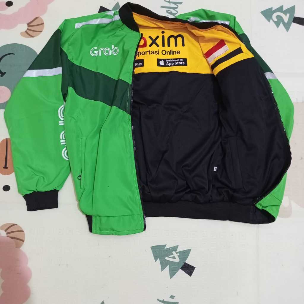 JAKET GRAB BOLAK BALIK MAXIM SETENGAH NYA HITAM KEREN BORDIR SAKU 6 MURAH