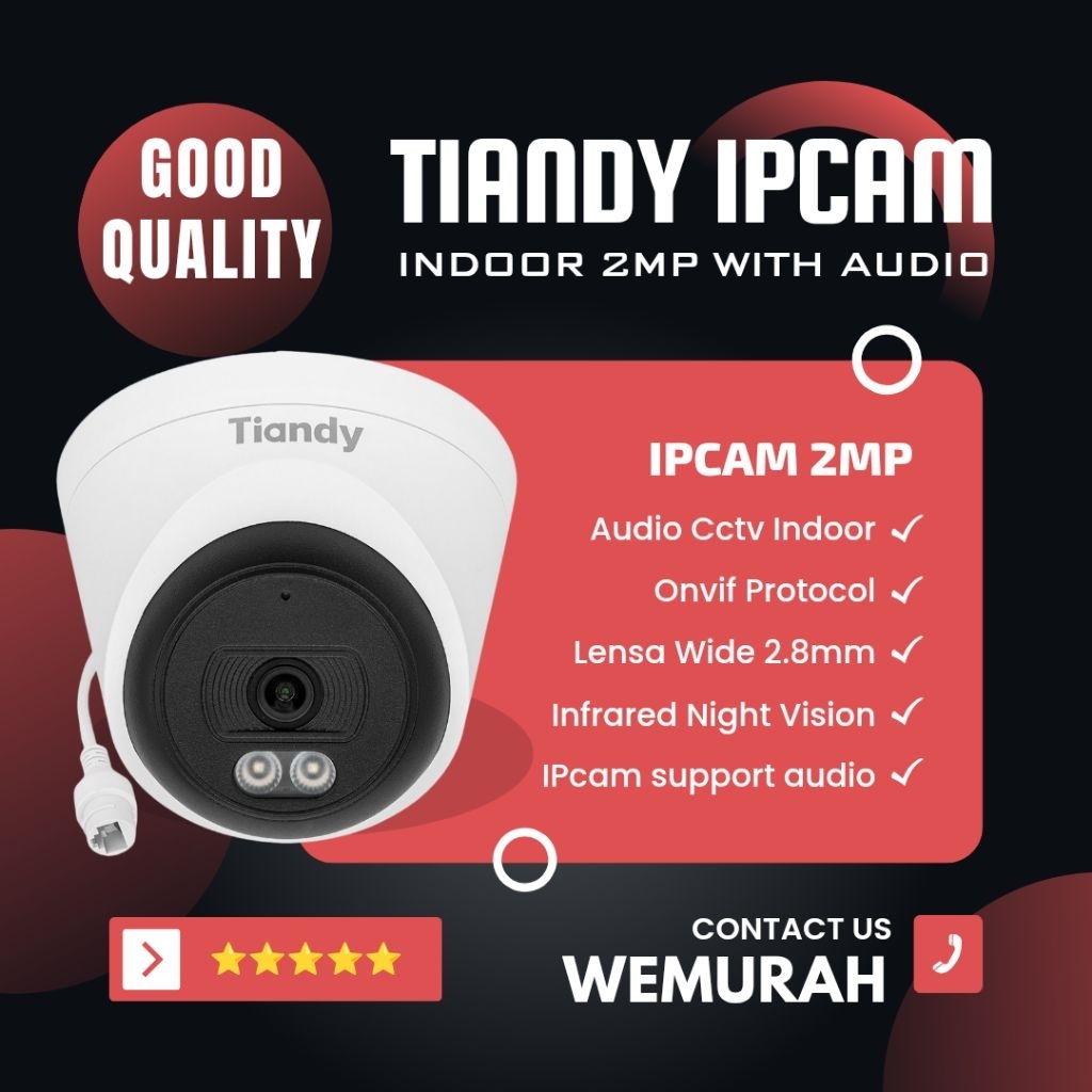 Cctv Indoor Ipcam Tiandy 2MP - Cctv Ipcam Audio - Cctv Ipcam Lan