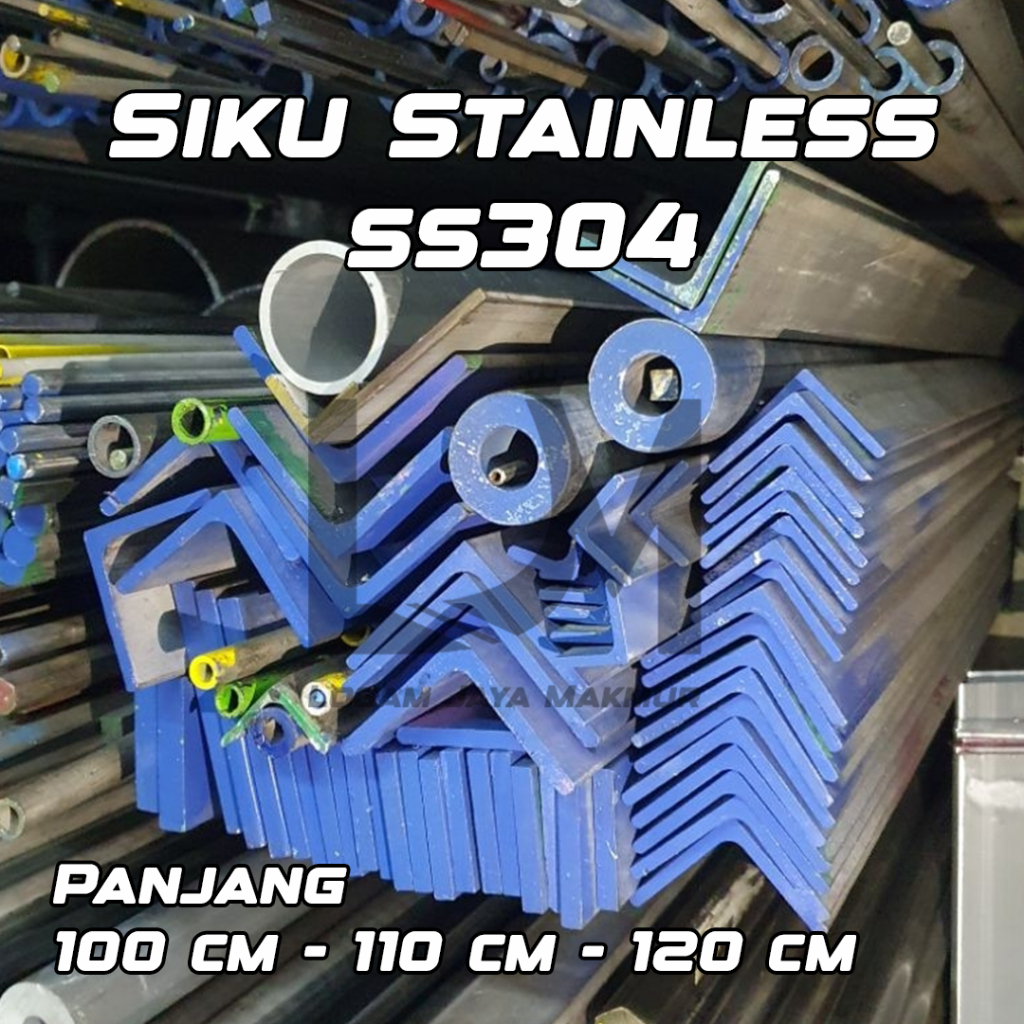 Siku Stainless 304 ss304 ukuran 50 mm x 50 mm x Tebal 4 mm Harga panjang 100 cm • 110 cm • 120 cm / 