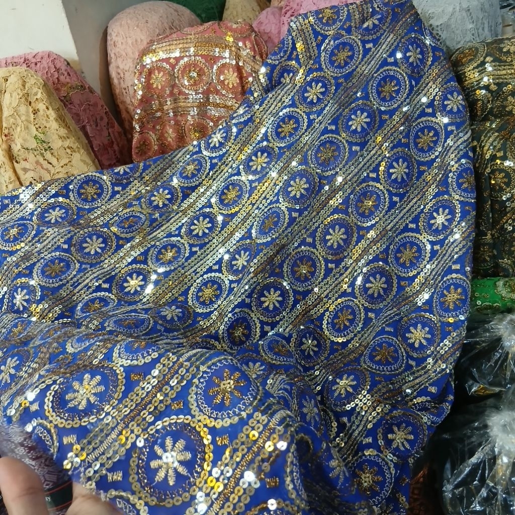 Kain bahan sari india payet antik premium / Kain sari india terbaru