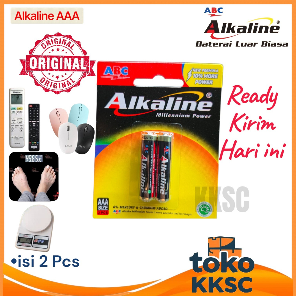 BATERAI ABC ALKALINE AAA ISI 2 PCS ORIGINAL PRODUK ALKALINE / BATRE ALKALIN REMOT TV