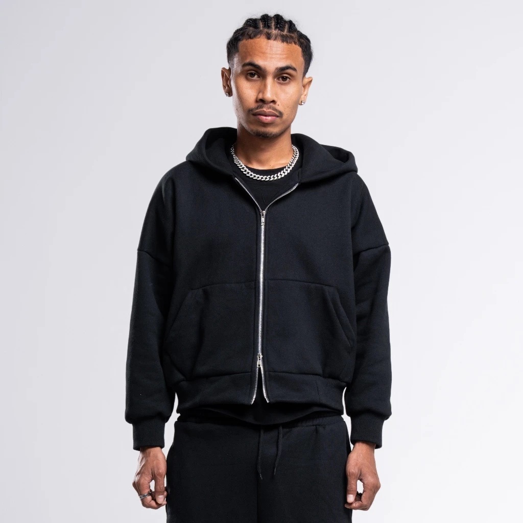 Boxy Double Zip Hitam / Zipper Hoodie Boxy / Zipper Boxy / Zipper Boxy 300/330/430gsm / Zipper Heavy