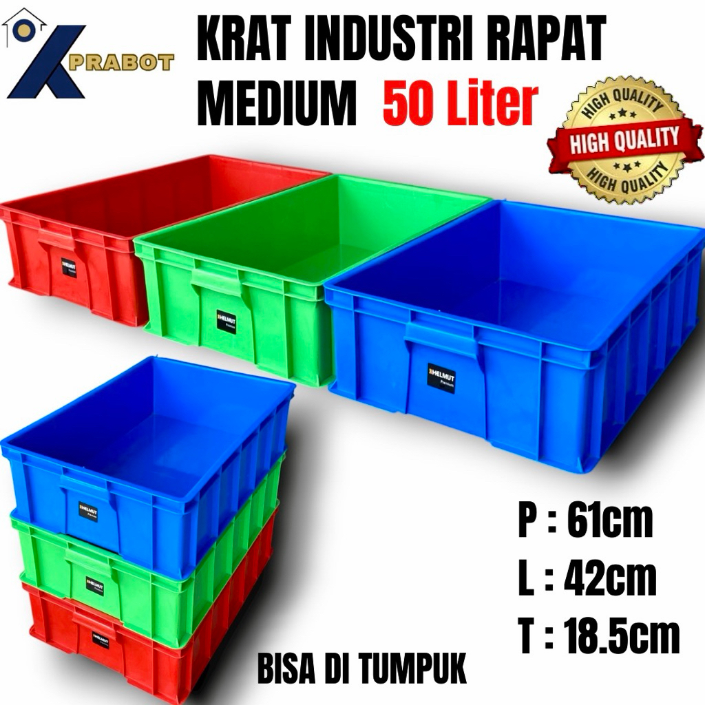KRAT INDUSTRI RAPAT MEDIUM 50 Liter - Kprabot / Container Box / Keranjang Industri Rapat / Krat Baut