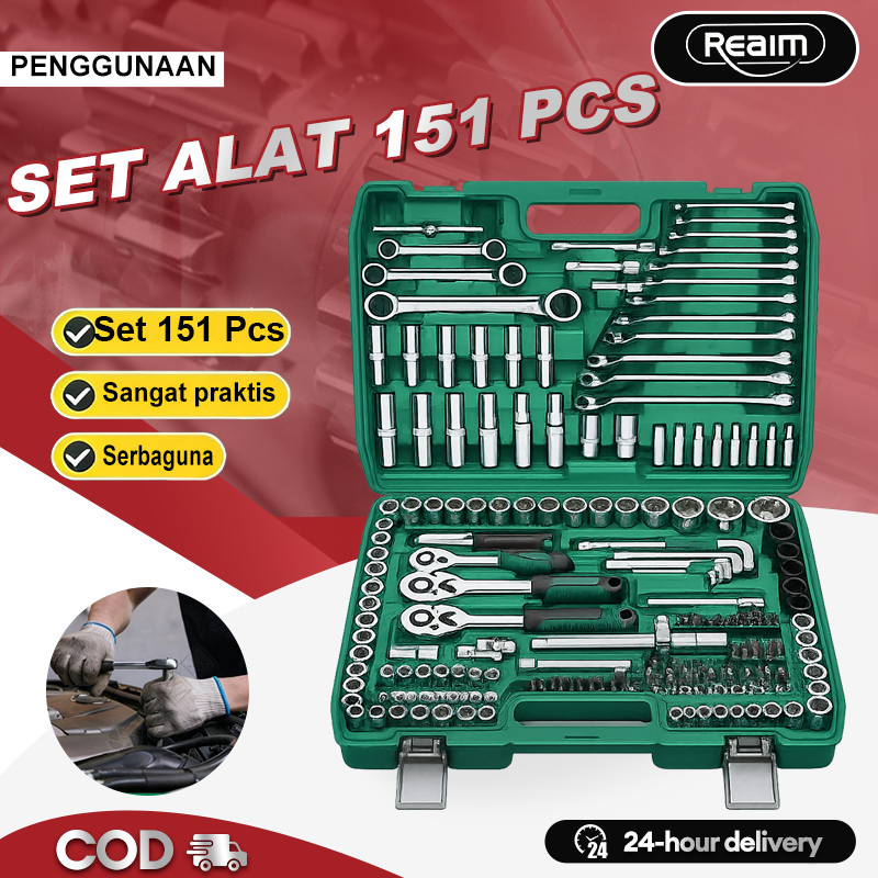 Reaim Kunci Set Lengkap 151Pcs Kunci Set Kunci Sok Toolkit Set Tool Box Set Lengkap