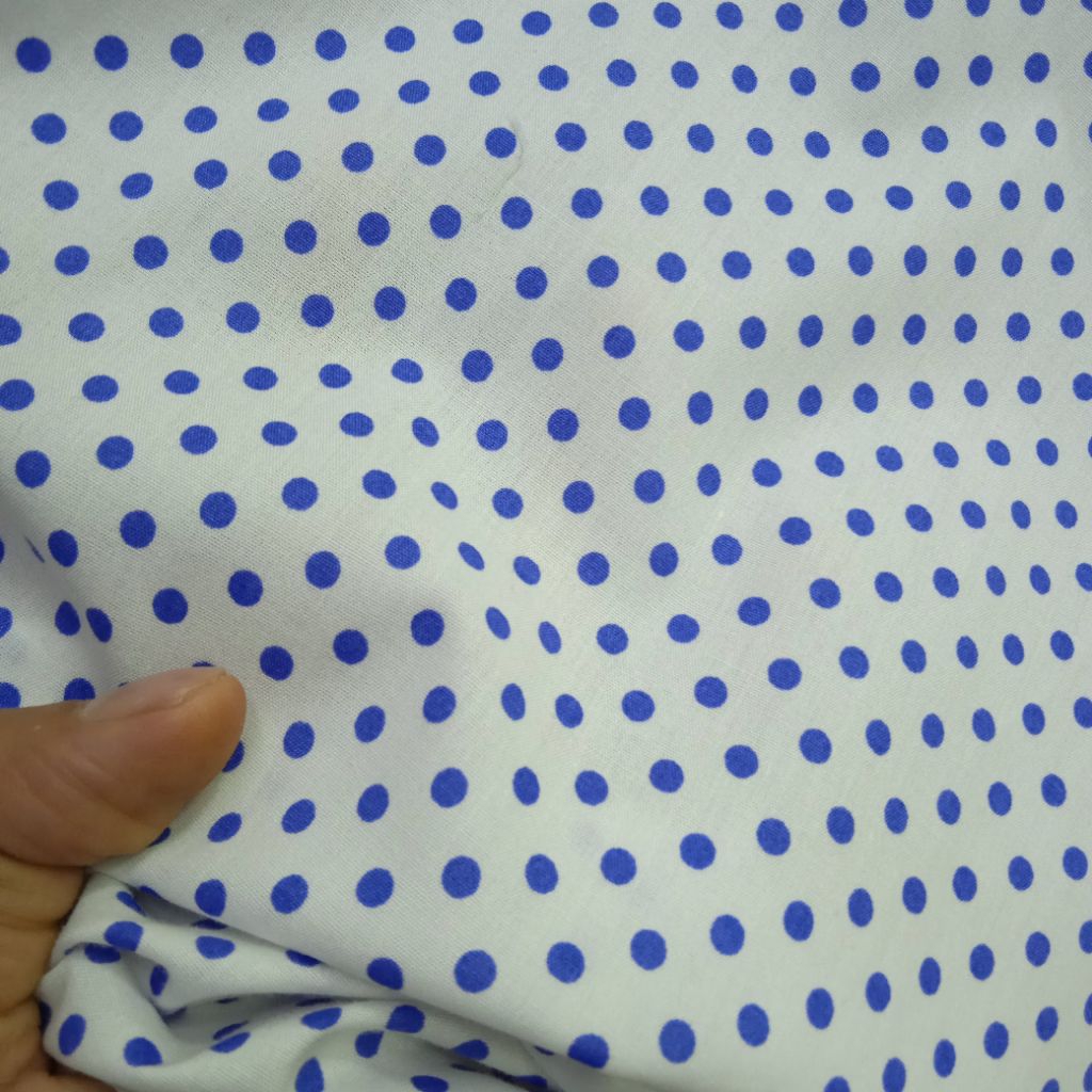 KAIN KATUN POPLINE PREMIUM IMPORT ORIGINAL POLKADOT BIRU