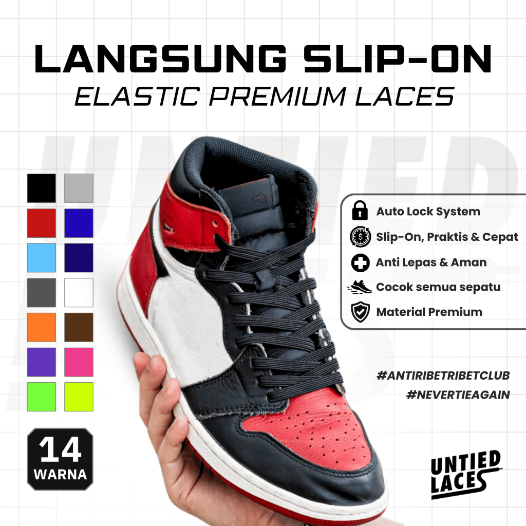 UNTIED LACES – Tali Sepatu Elastis Premium Tanpa Ikat | Slip-On Anti Ribet Stylish 14 Warna Pilihan