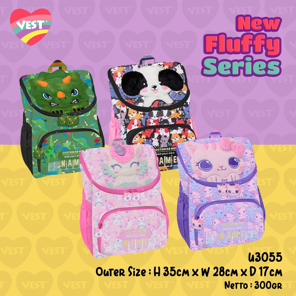 VEST Ergonomic School Bag - Fluffy series Kindergarten ERGONOMIC Backpack /ransel anak TK