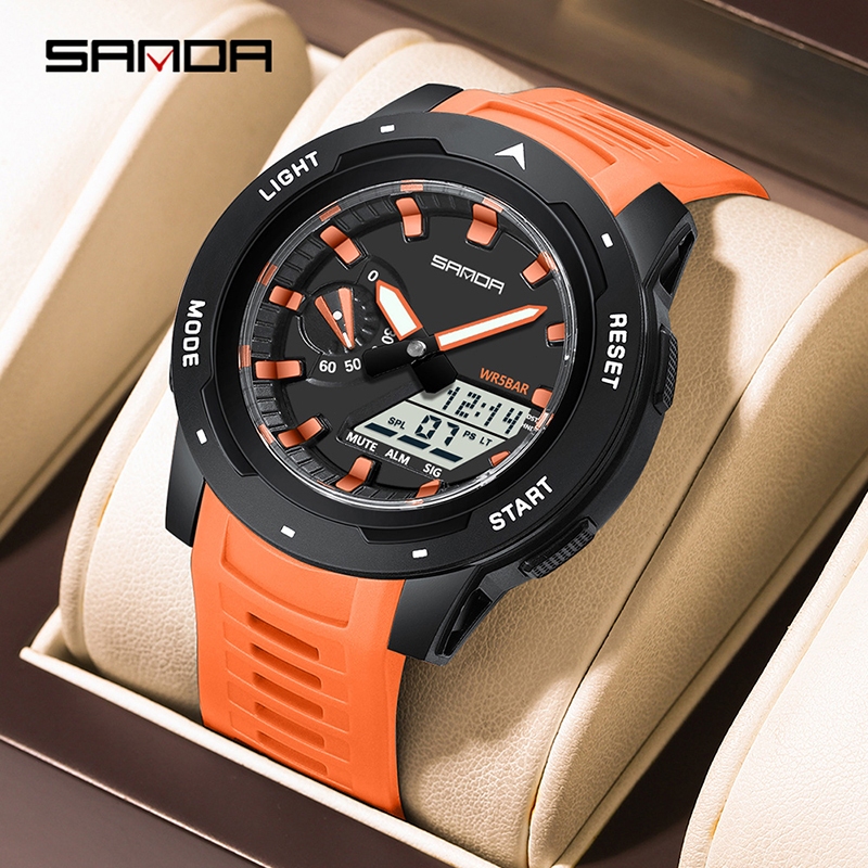 SANDA Jam Tangan Kuarsa Elektronik Pria Modis dan Keren Jam Tangan Elektronik Pria Olahraga Multifun