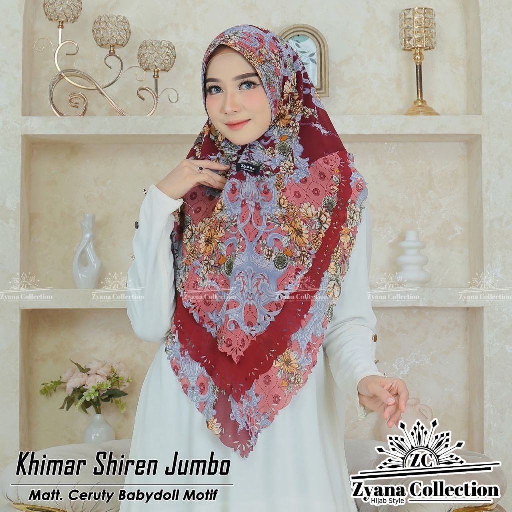Jilbab instan Ceruty Khiimar syari  Motif SHIREN Jumbo PREMIUM Ori Zyana hijab
