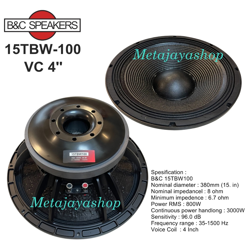 Speaker Komponen BNC 15TBW-100 VC 4" Component B&C 15tbx 100 Voice Coil 4 Inch