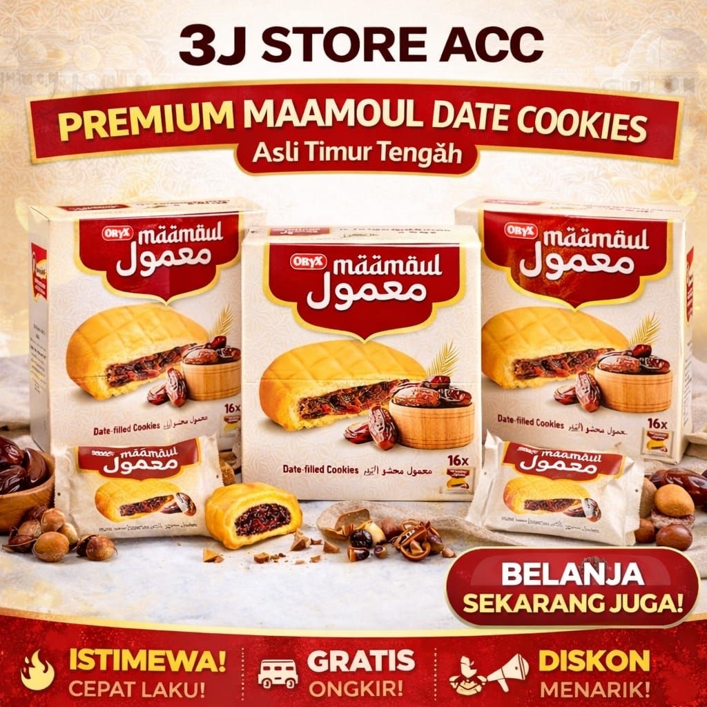 Biskuit Maamoul Kurma Oryx 16 pcs Kue Arab Timur Tengah Oleh Oleh Umroh Haji Date Cookies Premium