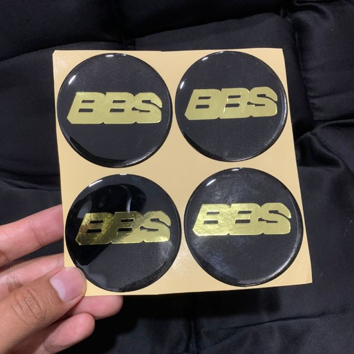 Stiker Cutting Tutup Dop Velg Mobil Timbul Logo B Be eS HItam Gold Ukuran 6,7 & 5 CM Sticker Timbul