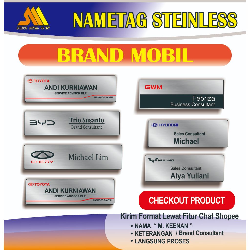 Solusi metal | Nametag Custom Steinless Etching | Nametag Steinless Ukir |Nametag Hyundai| Nametag B