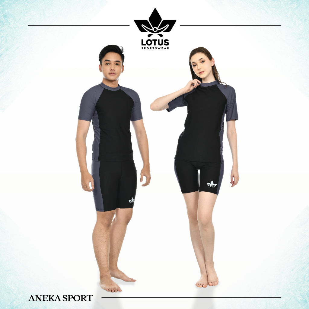 Baju Renang Dewasa Unisex Pria Wanita/ Laki-Laki Perempuan Polos Hitam – Model Setelan Lengan Pendek