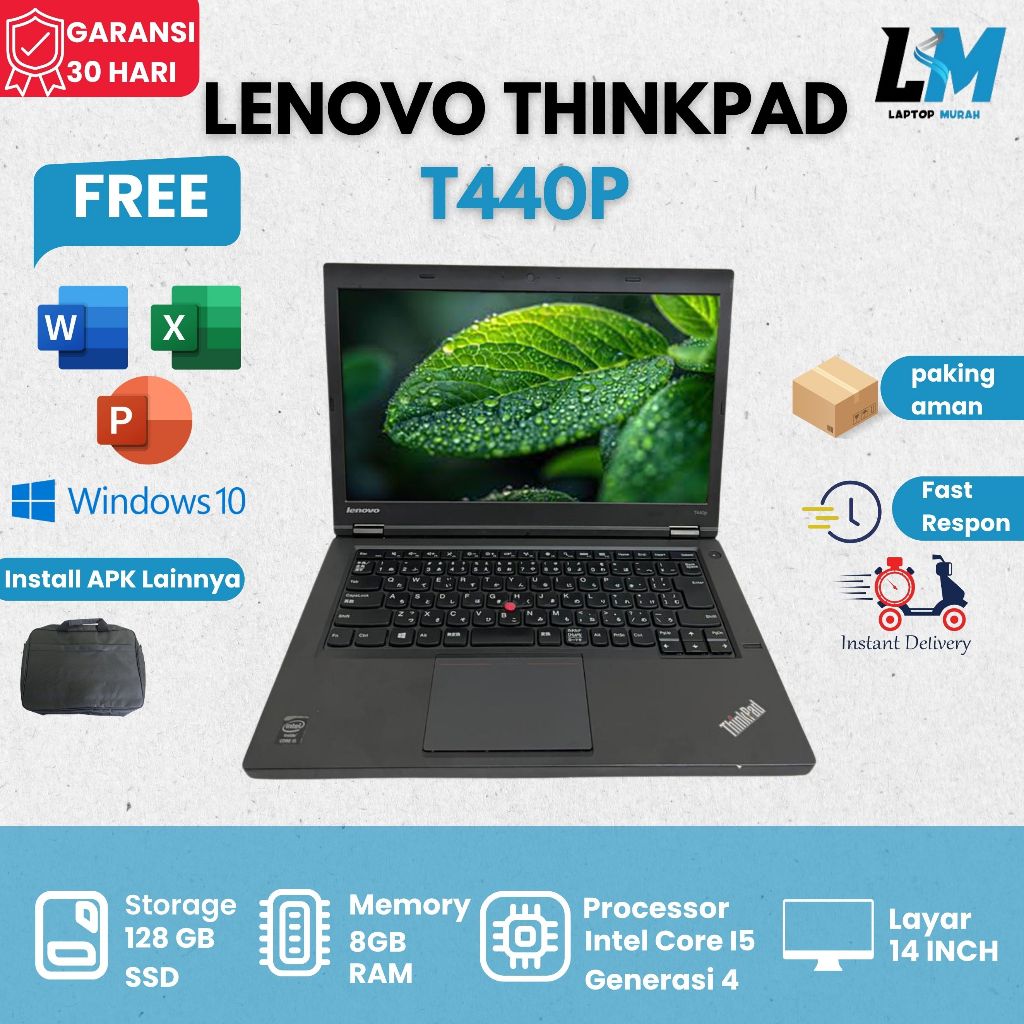 Lenovo Thinkpad T440p I5 Gen 4 RAM 8GB SSD 240gB murah bergaransi siap pakai