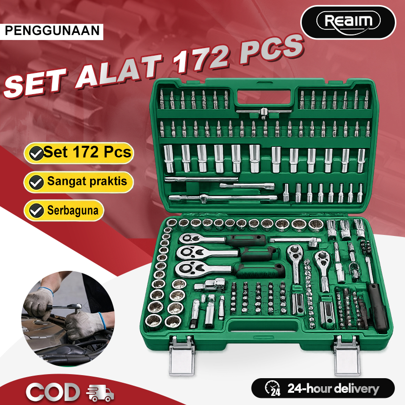 Reaim Kunci Set Lengkap 172Pcs Kunci Set Kunci Sok Toolkit Set Tool Box Set Lengkap