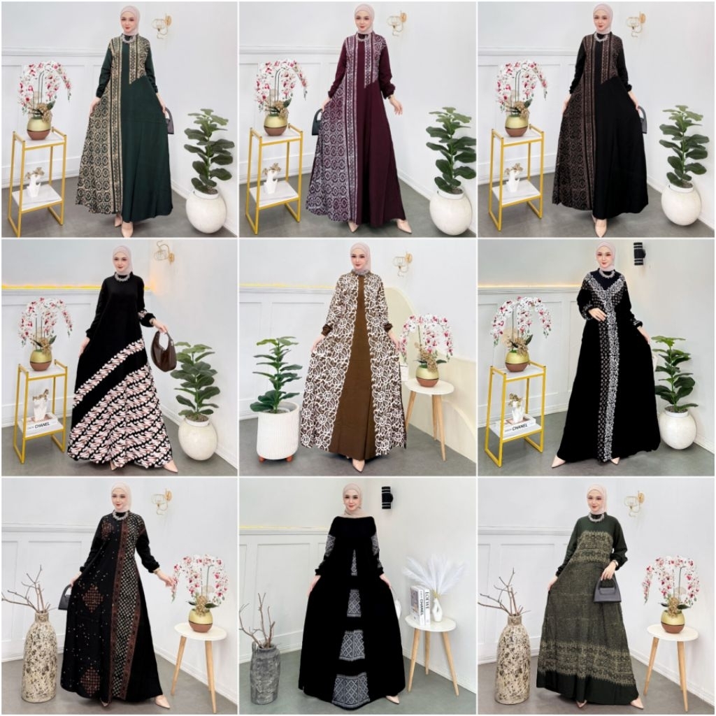 Batik Alena By Tena - Gamis Twill Ori Resleting Motif Batik Cap Malaman(handmade) Size Standar Adem 