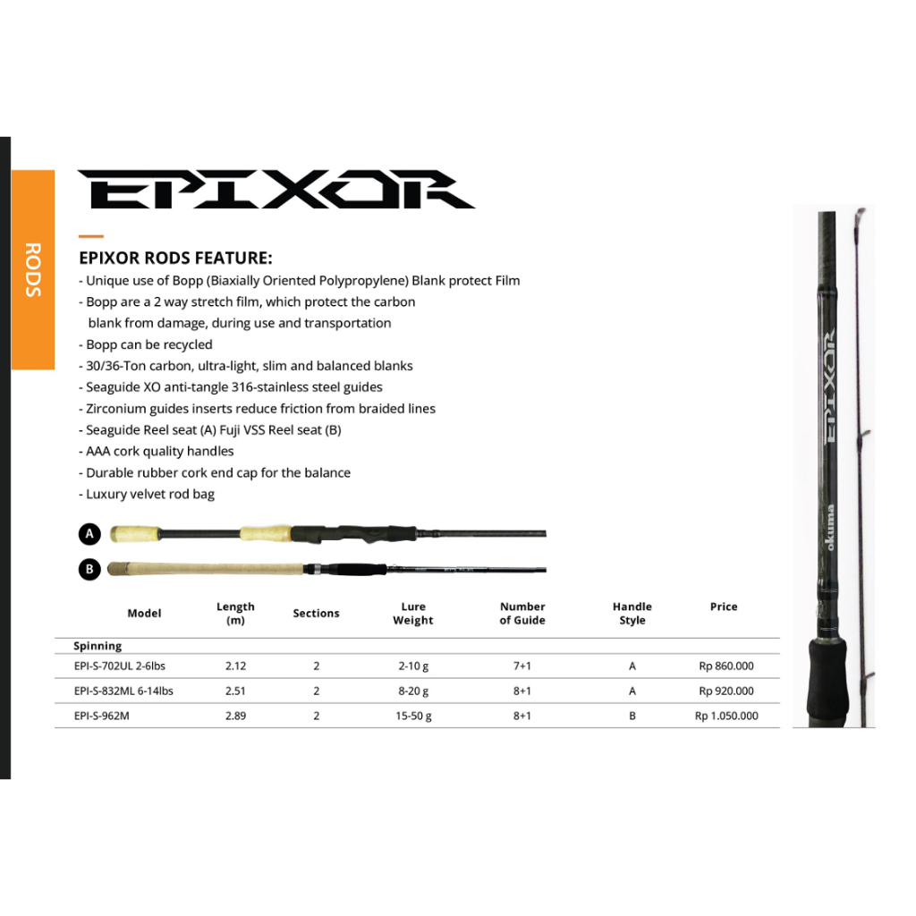 Joran Casting Okuma Epixor Spin EPI S 702UL 2-6LB, EPI S 832ML 6-14lb, EPI S 962M DAN EPI S 1002ML