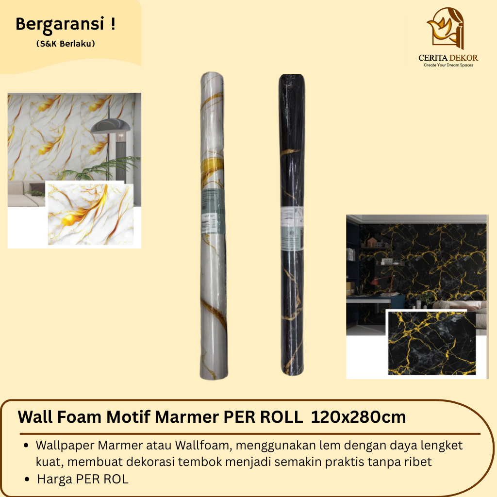 Wallpaper sticker dinding motif Marmer |Wall Foam Dinding | PER ROLL 120x280cm